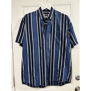 VTG Chaps Ralph Lauren Striped Button Down Shirt Blue Black White L 90s Classic